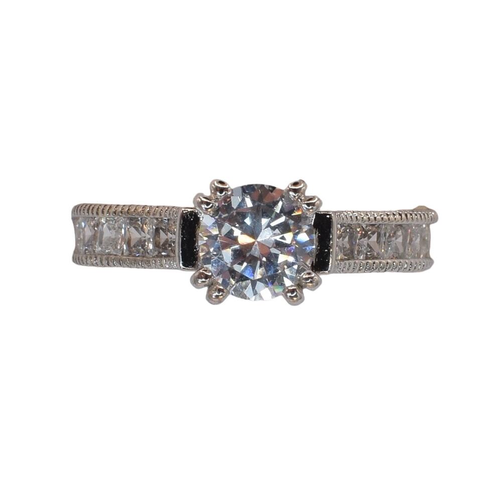 NWOT Cubic Zirconia Round-Cut Channel-Set Sterling Silver Ring Size 8.25 US